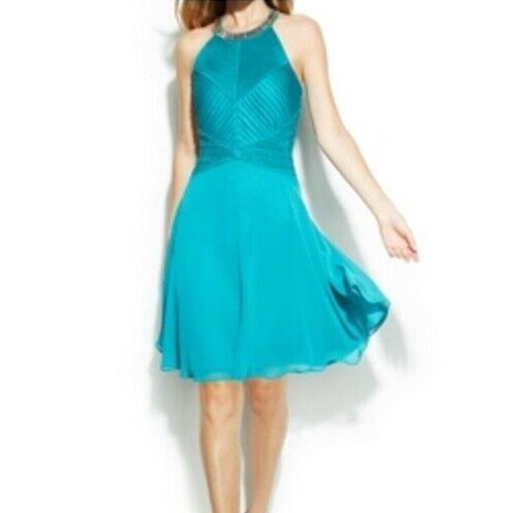 Calvin Klein Teal High Neck Pleated Sleeveless Size L Large
